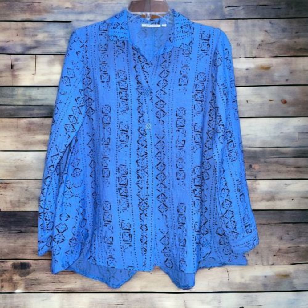 Habitat XS Blue Lagenlook Tunic with Abstract Pattern Art to Wear